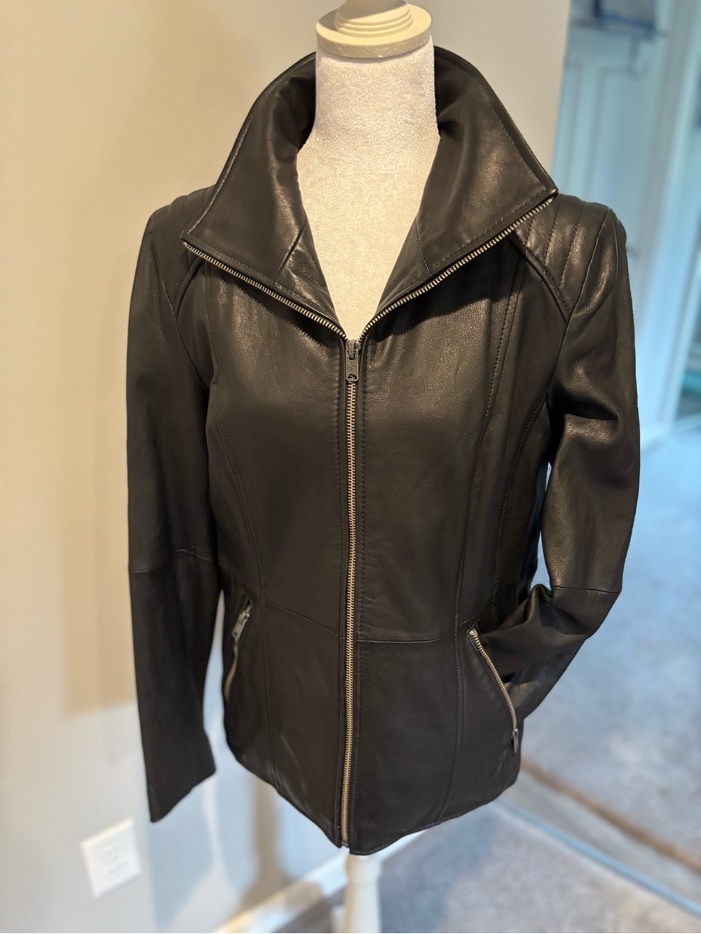 Classic Black Leather Zip-Up Jacket